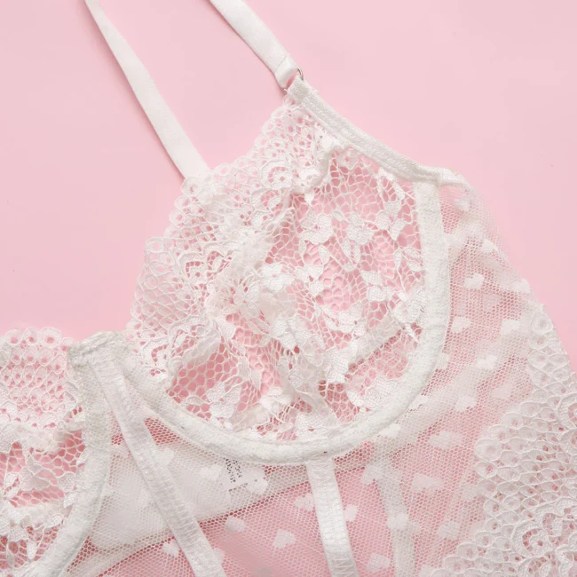 Loveofbody - White Lace Bustier Bodysuit