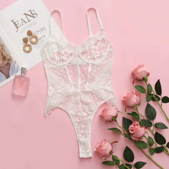 Loveofbody - White Lace Bustier Bodysuit